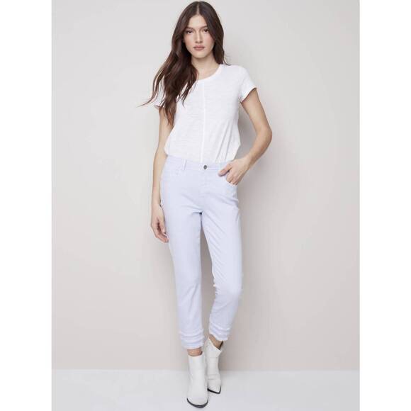 CHARLIE B Pants - NEW CHARLIE B frayed cropped hem twill pants in lilac